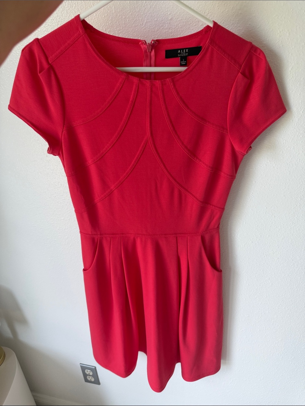 Alex Marie Bright coral Fit & Flare Dress with Seam Detailing